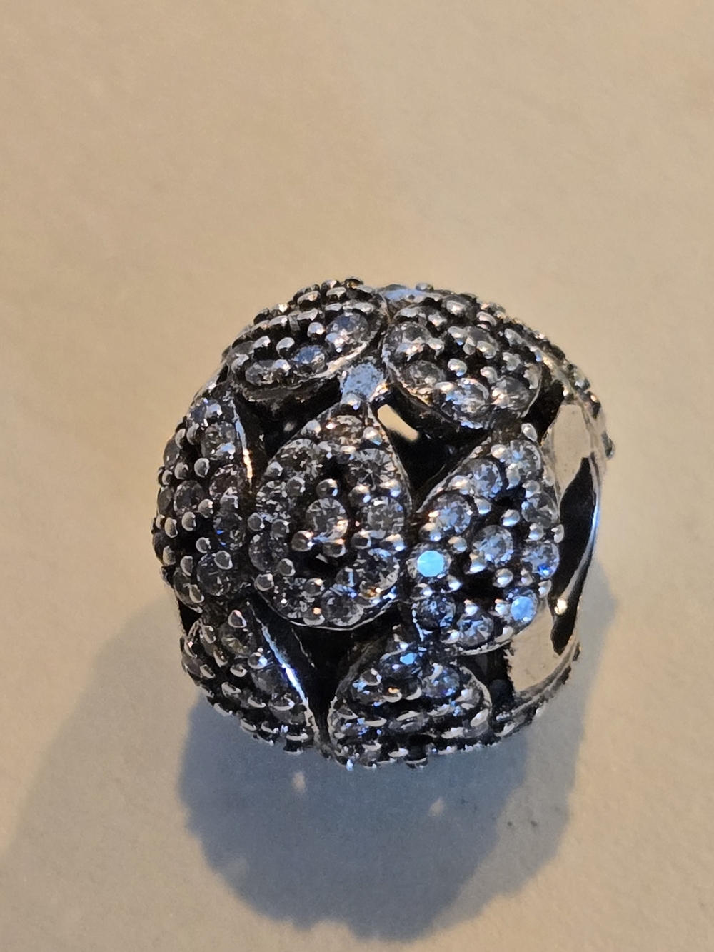 Silver Pavé Floral Charm Bead – Sparkling Silver